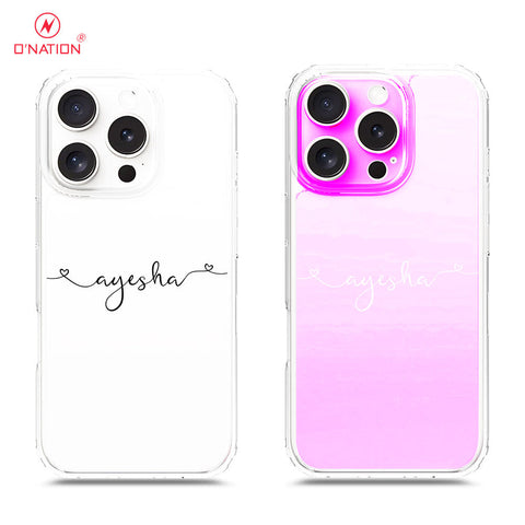iPhone 16 Pro Cover - Personalised Name Series - 8 Designs - Clear Phone Case - Soft Silicon Borders