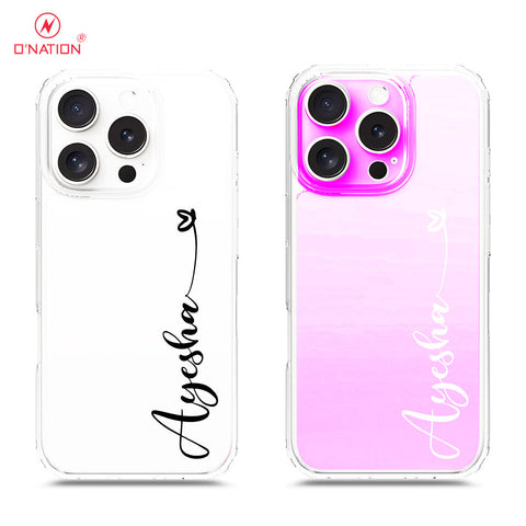 iPhone 16 Pro Cover - Personalised Name Series - 8 Designs - Clear Phone Case - Soft Silicon Borders
