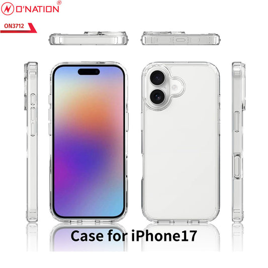 iPhone 17 Cover - Transparent - ONation Crystal Series - Premium Quality Clear Case No Yellowing Back With Smart Shockproof Cushions