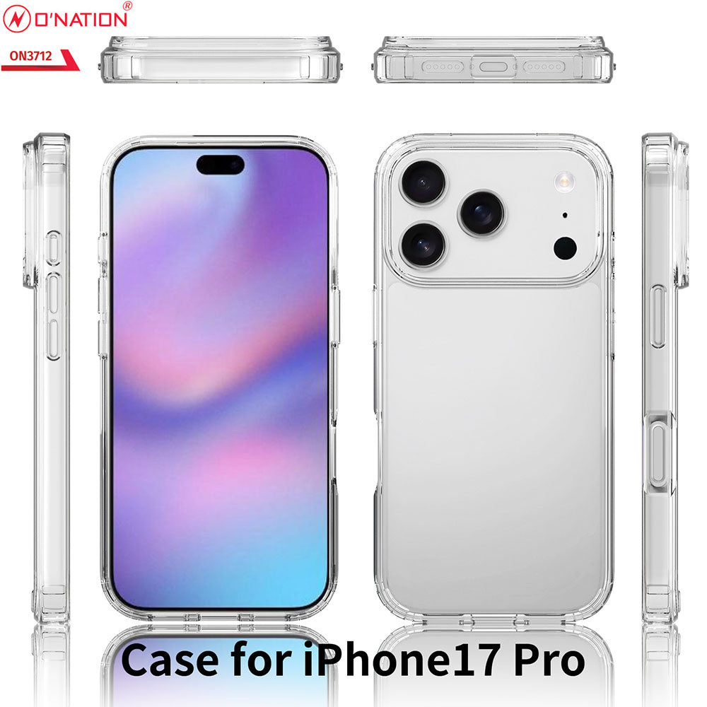 iPhone 17 Pro Cover - Transparent - ONation Crystal Series - Premium Quality Clear Case No Yellowing Back With Smart Shockproof Cushions