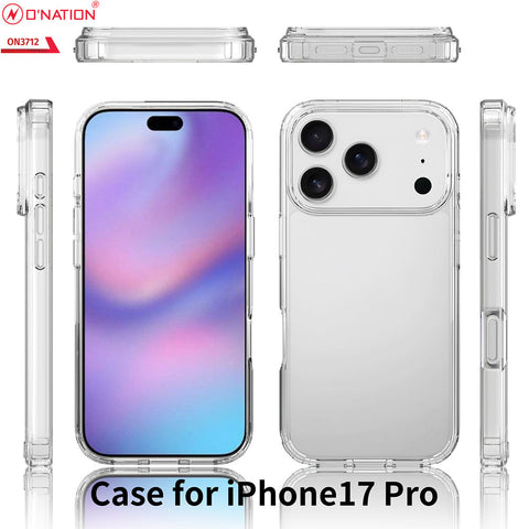 iPhone 17 Pro Cover - Transparent - ONation Crystal Series - Premium Quality Clear Case No Yellowing Back With Smart Shockproof Cushions