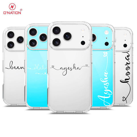 iPhone 17 Pro Max Cover - Personalised Name Series - 8 Designs - Clear Phone Case - Soft Silicon Borders