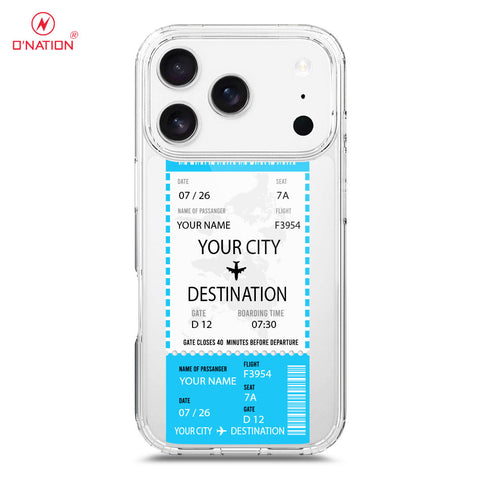 iPhone 17 Pro Cover - Personalised Boarding Pass Ticket Series - 5 Designs - Clear Phone Case - Soft Silicon Borders