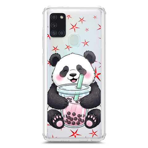 Samsung Galaxy A21s Cover -Dreamy Panda Series - Clear Phone Case - Soft Silicon Borders