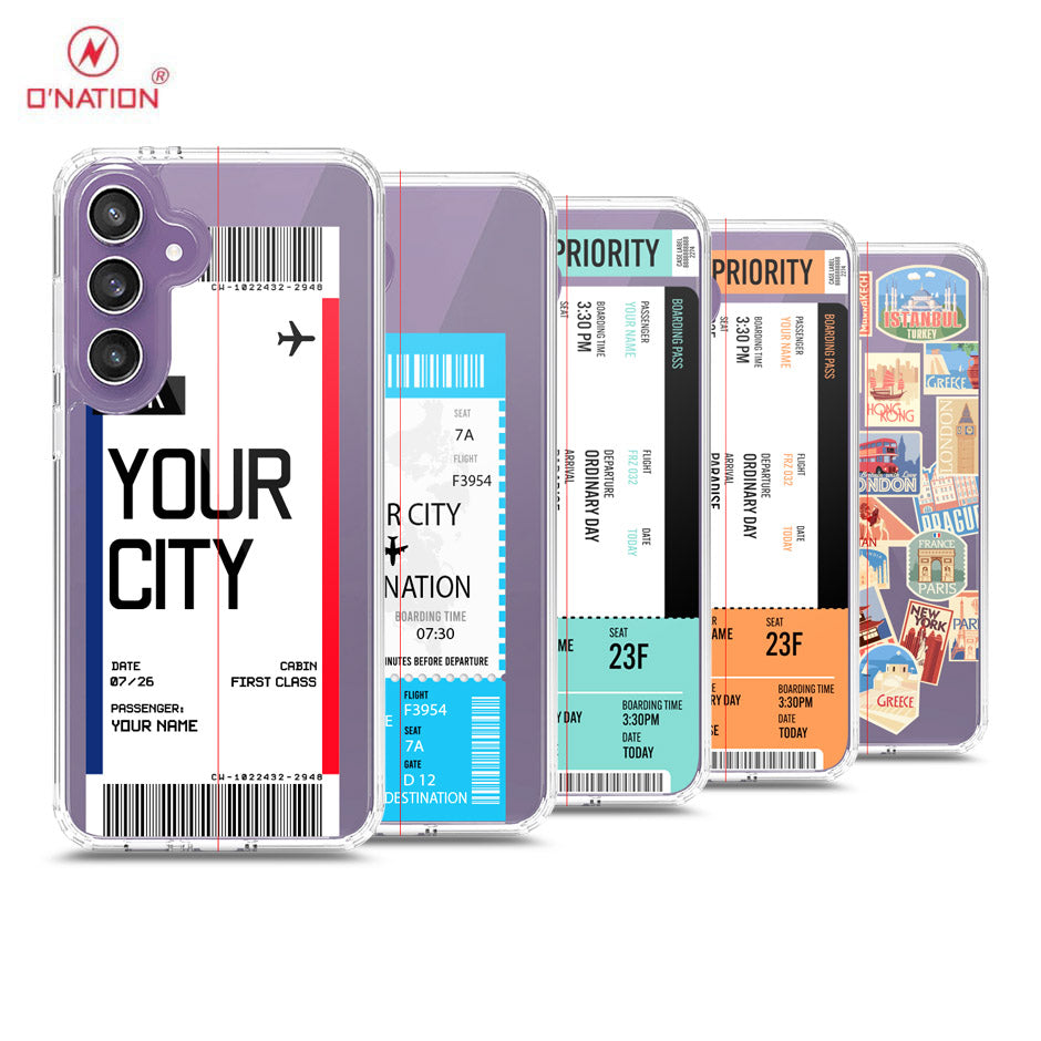 Samsung Galaxy S25 FE Cover - Personalised Boarding Pass Ticket Series - 5 Designs - Clear Phone Case - Soft Silicon Borders