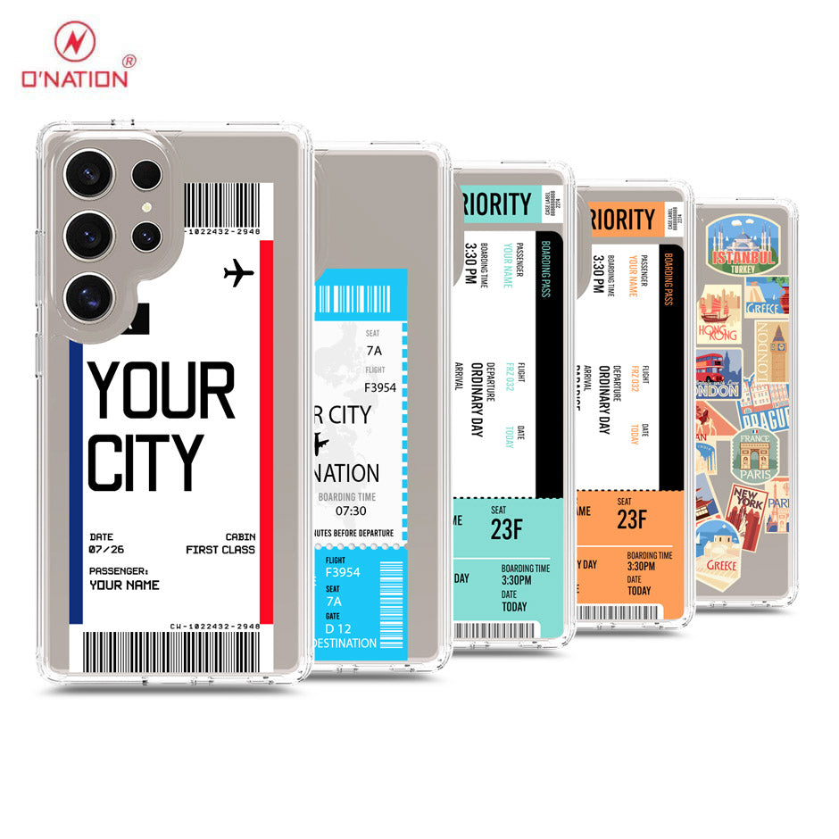 Samsung Galaxy S25 Ultra Cover - Personalised Boarding Pass Ticket Series - 5 Designs - Clear Phone Case - Soft Silicon Borders