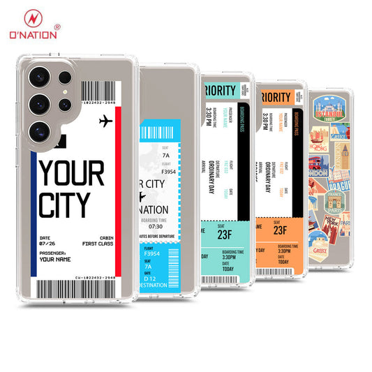 Samsung Galaxy S25 Ultra Cover - Personalised Boarding Pass Ticket Series - 5 Designs - Clear Phone Case - Soft Silicon Borders