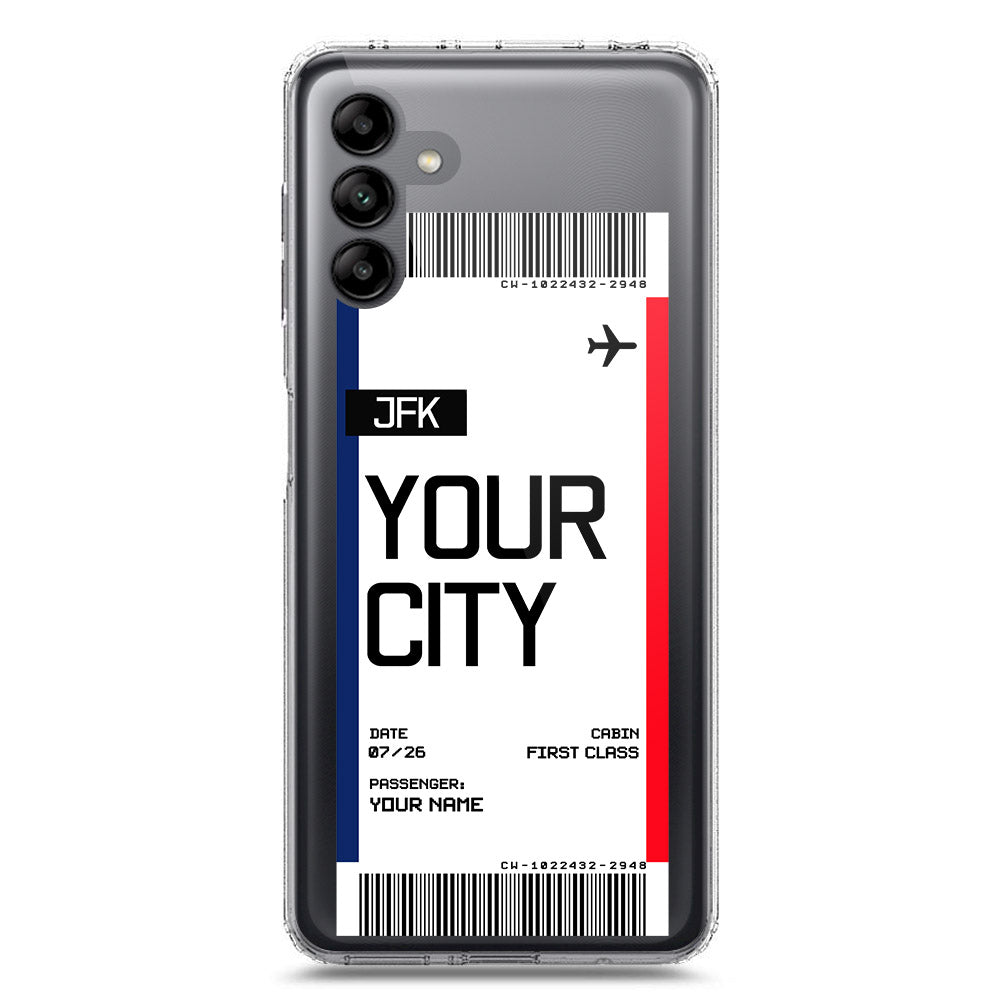 Samsung Galaxy A04s Cover - Personalised Boarding Pass Ticket Series - Clear Phone Case - Soft Silicon Borders