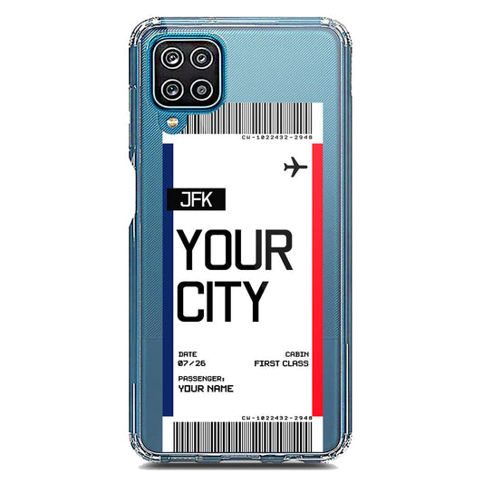Samsung Galaxy A12 Cover - Personalised Boarding Pass Ticket Series - Clear Phone Case - Soft Silicon Borders