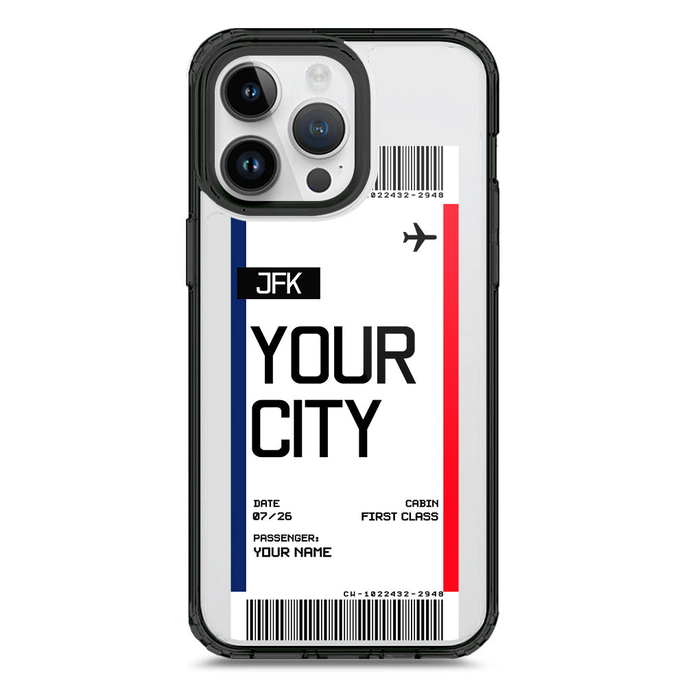 iPhone 15 Pro Max - Black - Cover - Personalised Boarding Pass Ticket Series - Clear Phone Case - Soft Silicon Borders