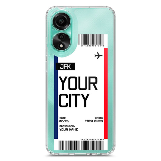 Oppo A78 4G Cover - Personalised Boarding Pass Ticket Series - Clear Phone Case - Soft Silicon Borders