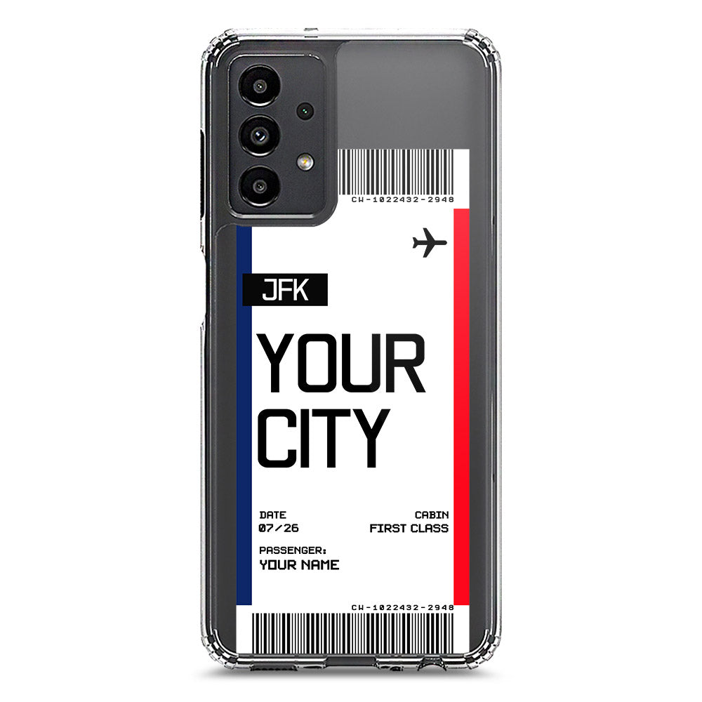 Samsung Galaxy A13 Cover - Personalised Boarding Pass Ticket Series - Clear Phone Case - Soft Silicon Borders