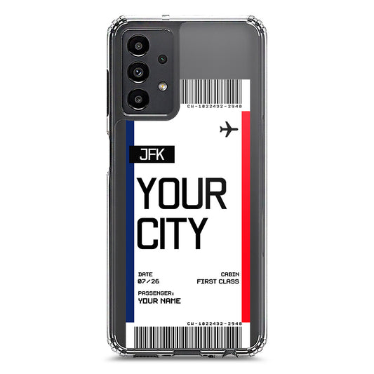 Samsung Galaxy A13 Cover - Personalised Boarding Pass Ticket Series - Clear Phone Case - Soft Silicon Borders