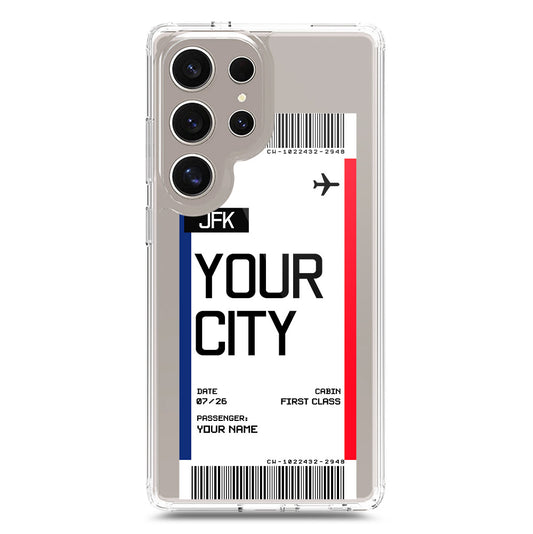 Samsung Galaxy S24 Ultra Cover - Personalised Boarding Pass Ticket Series - Clear Phone Case - Soft Silicon Borders