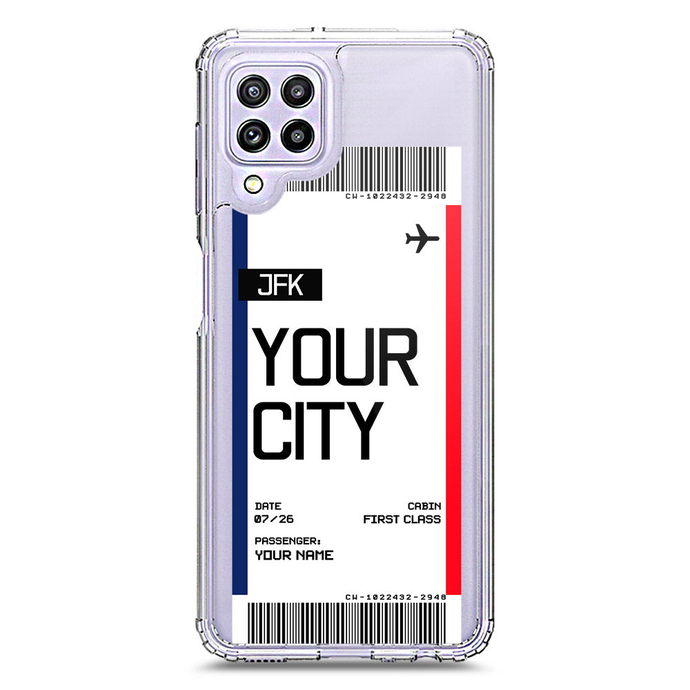 Samsung Galaxy M32 Cover - Personalised Boarding Pass Ticket Series - Clear Phone Case - Soft Silicon Borders
