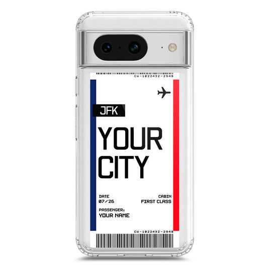 Google Pixel 8a Cover - Personalised Boarding Pass Ticket Series - Clear Phone Case - Soft Silicon Borders