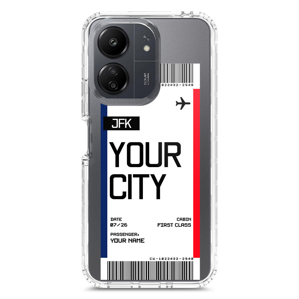 Xiaomi Redmi 13C Cover - Personalised Boarding Pass Ticket Series - Clear Phone Case - Soft Silicon Borders