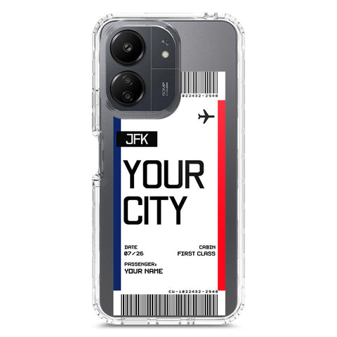 Xiaomi Redmi 13C Cover - Personalised Boarding Pass Ticket Series - Clear Phone Case - Soft Silicon Borders