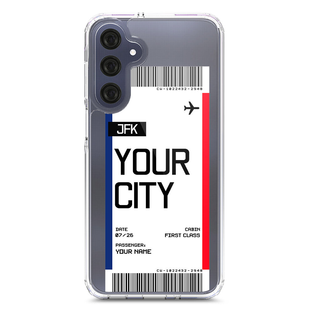 Samsung Galaxy A16 Cover - Personalised Boarding Pass Ticket Series - Clear Phone Case - Soft Silicon Borders