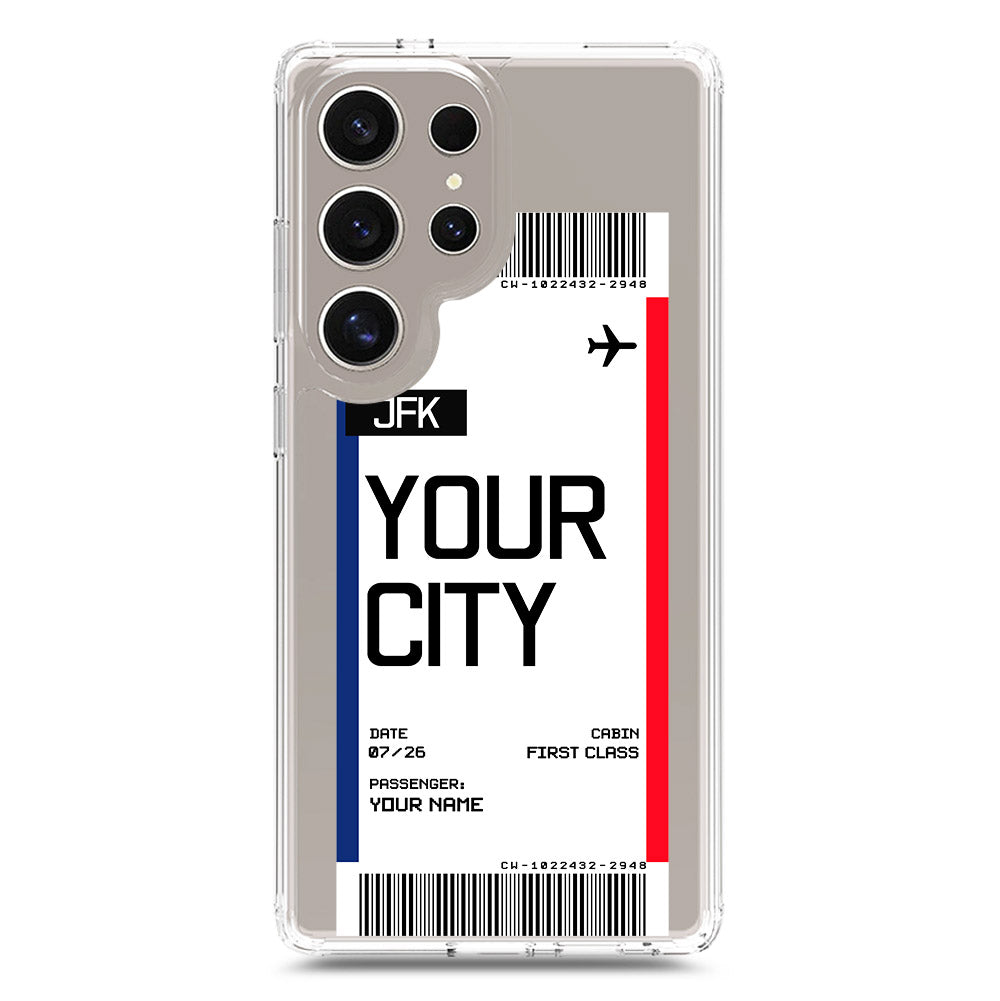 Samsung Galaxy S25 Ultra Cover - Personalised Boarding Pass Ticket Series - Clear Phone Case - Soft Silicon Borders