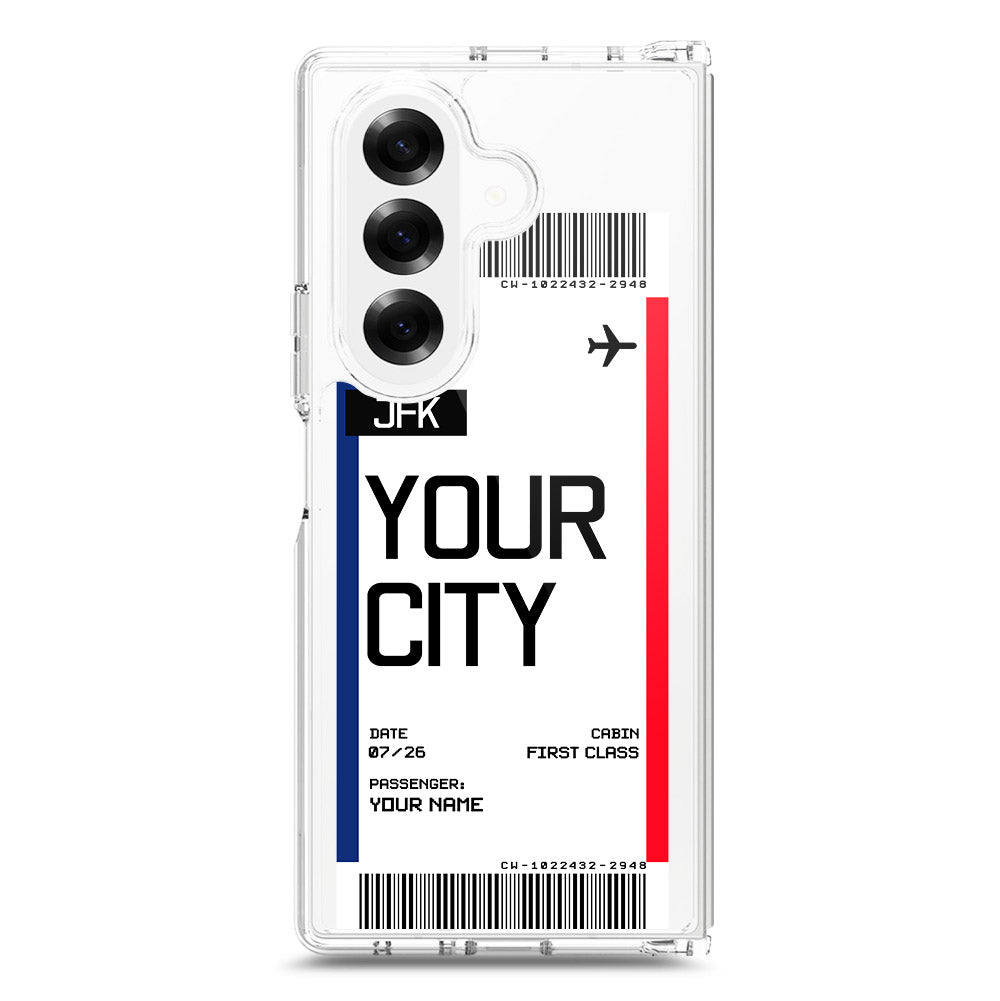 Samsung Galaxy Z Fold 7 Cover - Personalised Boarding Pass Ticket Series - Clear Phone Case - Soft Silicon Borders