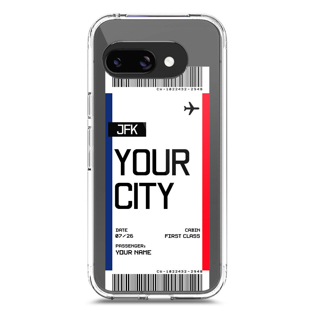 Google Pixel 9a Cover - Personalised Boarding Pass Ticket Series - Clear Phone Case - Soft Silicon Borders