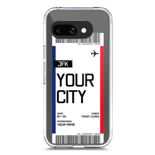 Google Pixel 9a Cover - Personalised Boarding Pass Ticket Series - Clear Phone Case - Soft Silicon Borders