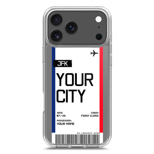 iPhone 17 Pro Max Cover - Personalised Boarding Pass Ticket Series - Clear Phone Case - Soft Silicon Borders