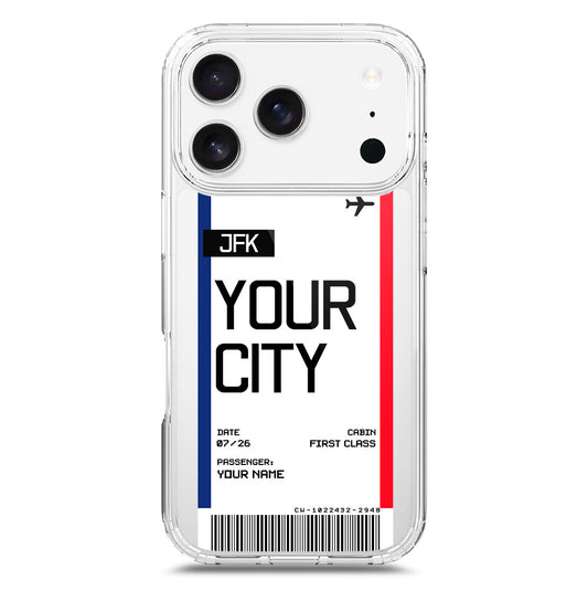 iPhone 17 Pro Cover - Personalised Boarding Pass Ticket Series - Clear Phone Case - Soft Silicon Borders