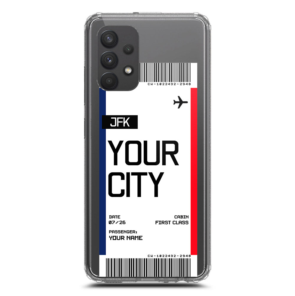 Samsung Galaxy A32 Cover - Personalised Boarding Pass Ticket Series - Clear Phone Case - Soft Silicon Borders