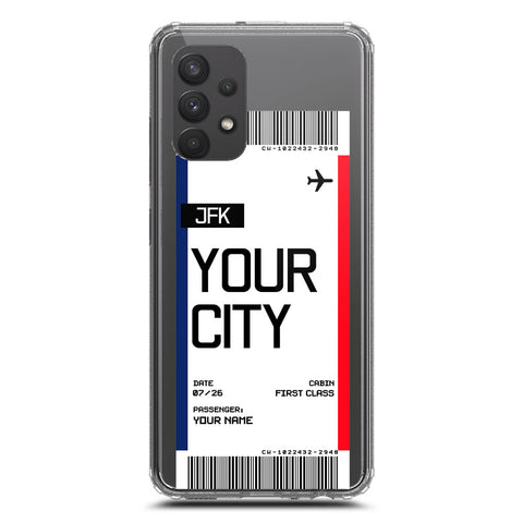 Samsung Galaxy A32 Cover - Personalised Boarding Pass Ticket Series - Clear Phone Case - Soft Silicon Borders