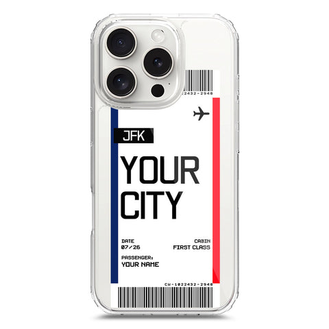 iPhone 16 Pro Cover - Personalised Boarding Pass Ticket Series - Clear Phone Case - Soft Silicon Borders