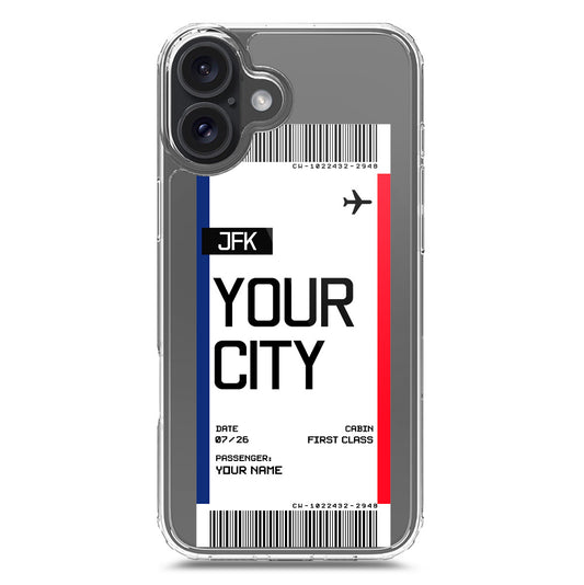iPhone 16 Plus Cover - Personalised Boarding Pass Ticket Series - Clear Phone Case - Soft Silicon Borders
