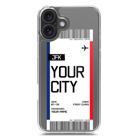 iPhone 16 Plus Cover - Personalised Boarding Pass Ticket Series - Clear Phone Case - Soft Silicon Borders