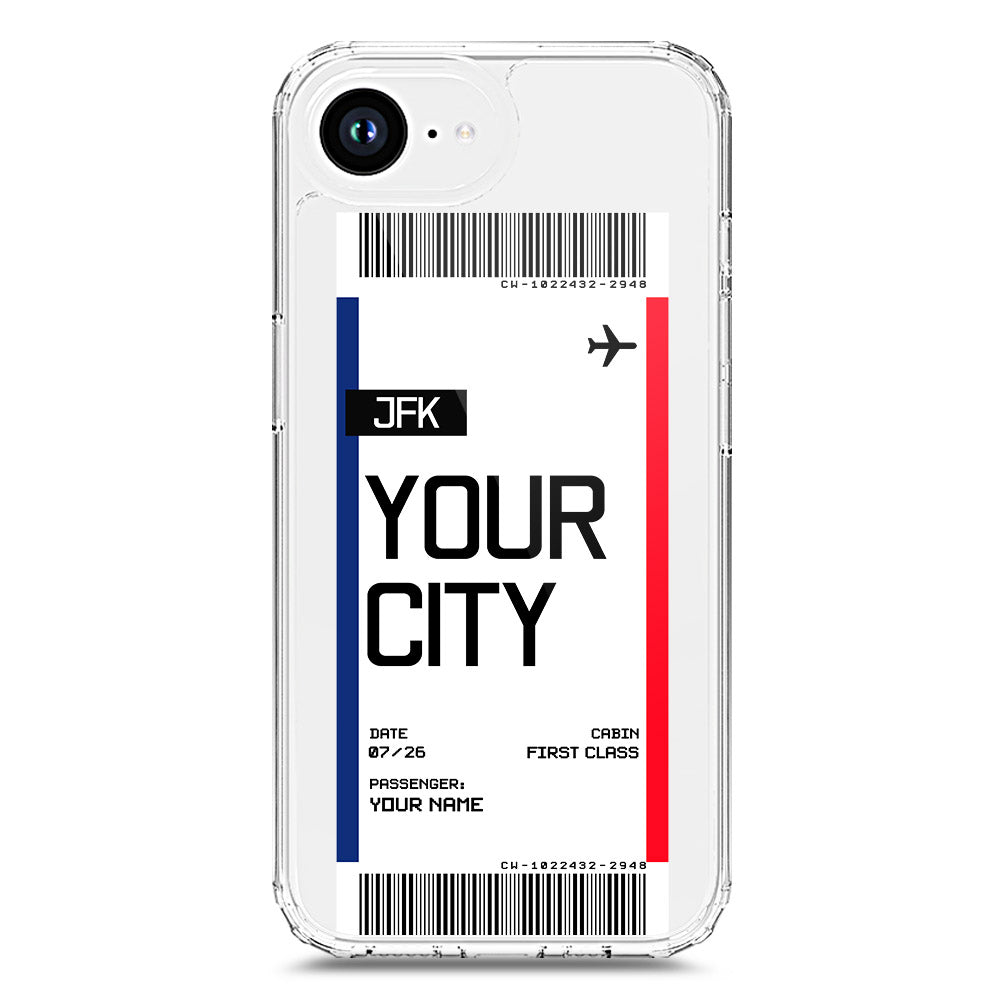 iPhone 16e Cover - Personalised Boarding Pass Ticket Series - Clear Phone Case - Soft Silicon Borders