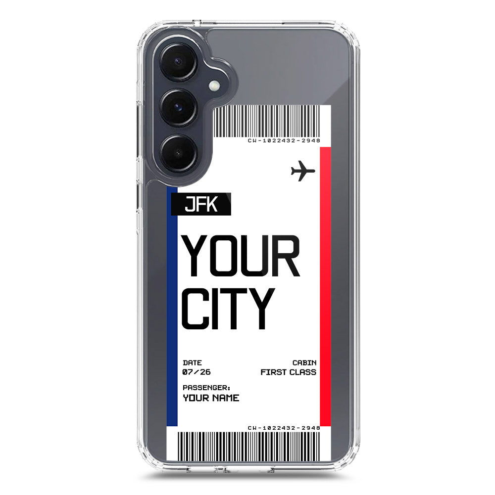 Samsung Galaxy A35 Cover - Personalised Boarding Pass Ticket Series - Clear Phone Case - Soft Silicon Borders