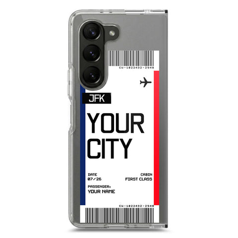 Samsung Galaxy Z Fold 5 Cover - Personalised Boarding Pass Ticket Series - Clear Phone Case - Soft Silicon Borders
