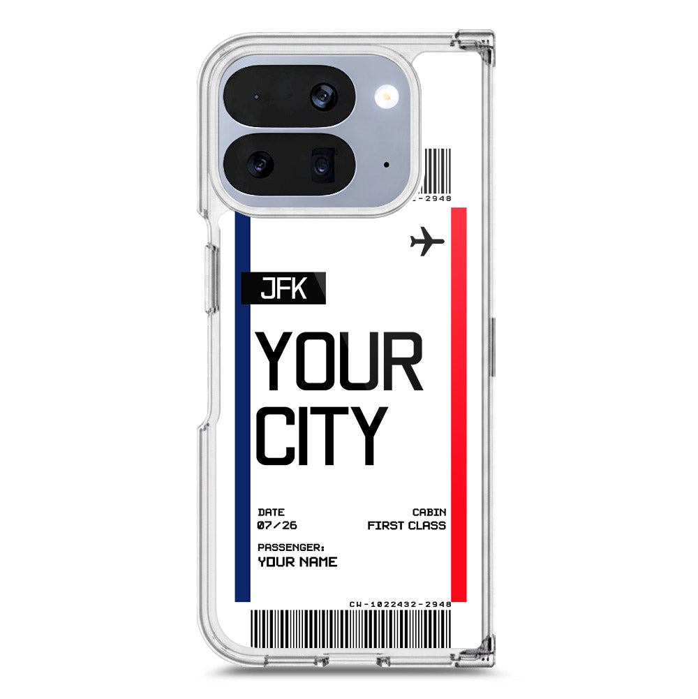 Google Pixel 10 Pro Fold Cover - Personalised Boarding Pass Ticket Series - Clear Phone Case - Soft Silicon Borders
