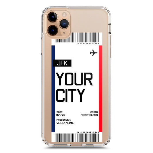 iPhone 11 Pro Max Cover - Personalised Boarding Pass Ticket Series - Clear Phone Case - Soft Silicon Borders