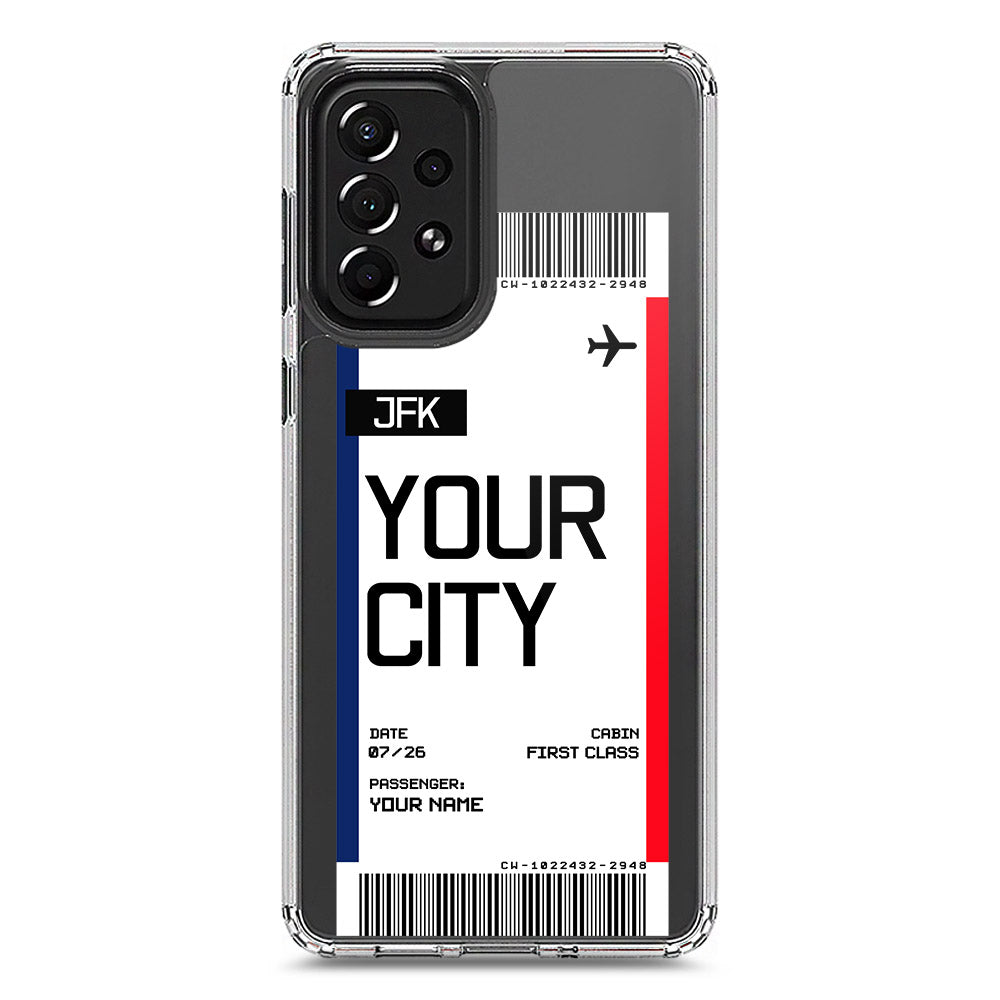 Samsung Galaxy A73 5G Cover - Personalised Boarding Pass Ticket Series - Clear Phone Case - Soft Silicon Borders