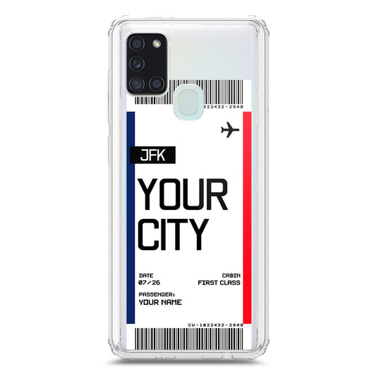Samsung Galaxy A21s Cover - Personalised Boarding Pass Ticket Series - Clear Phone Case - Soft Silicon Borders