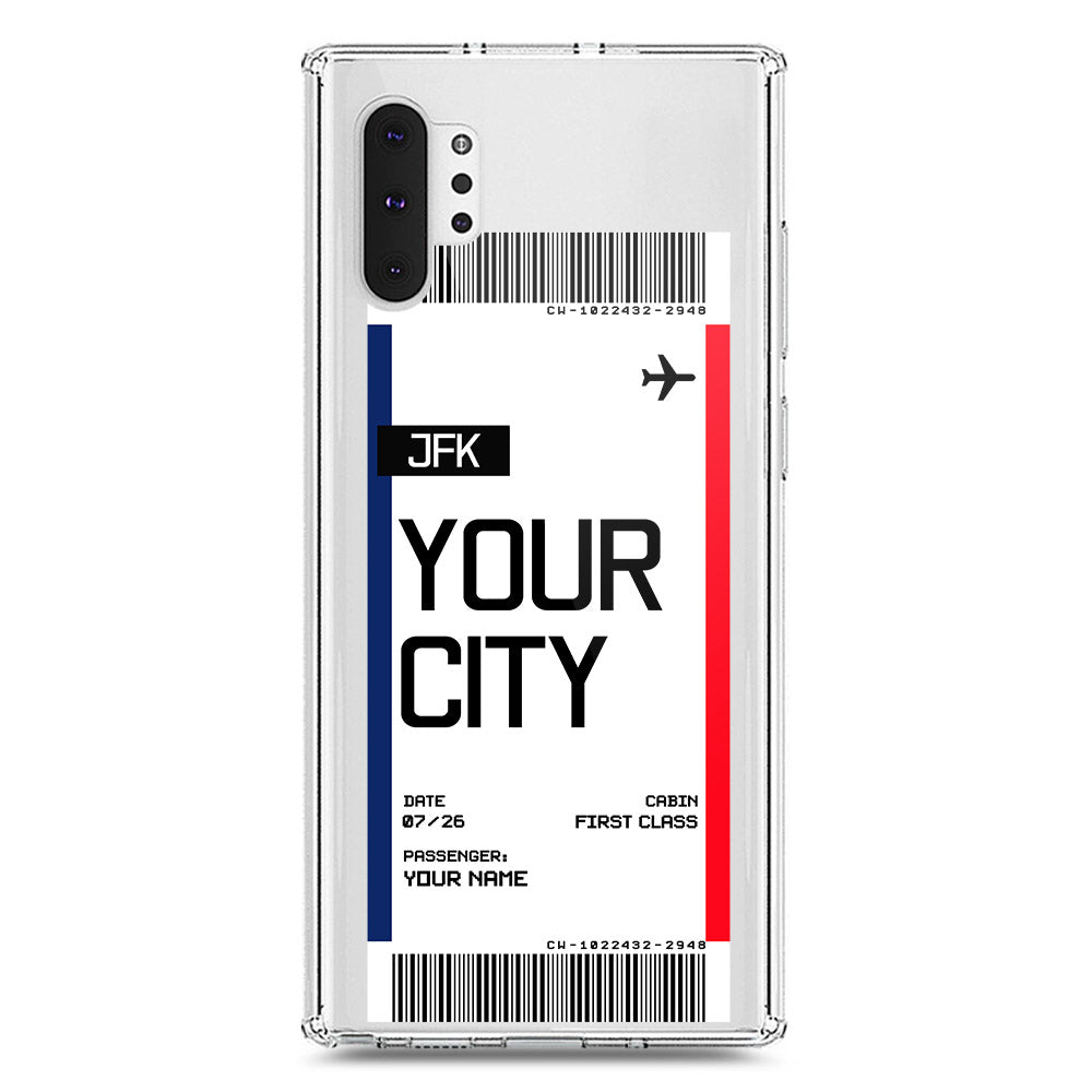 Samsung Galaxy Note 10 Plus Cover - Personalised Boarding Pass Ticket Series - Clear Phone Case - Soft Silicon Borders