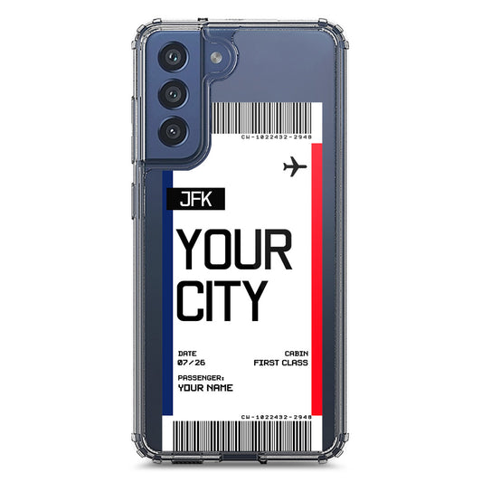 Samsung Galaxy S21 FE 5G Cover - Personalised Boarding Pass Ticket Series - Clear Phone Case - Soft Silicon Borders