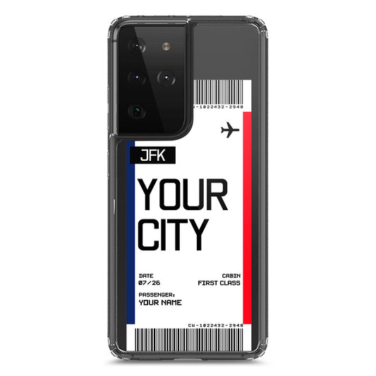 Samsung Galaxy S21 Ultra 5G Cover - Personalised Boarding Pass Ticket Series - Clear Phone Case - Soft Silicon Borders