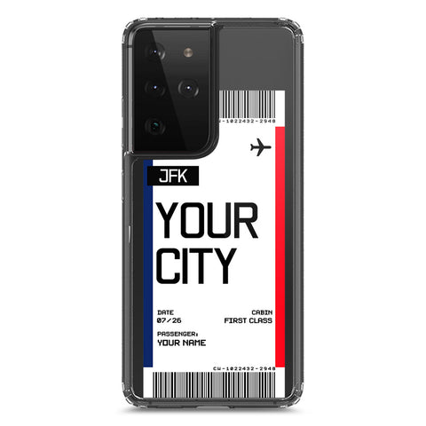 Samsung Galaxy S21 Ultra 5G Cover - Personalised Boarding Pass Ticket Series - Clear Phone Case - Soft Silicon Borders
