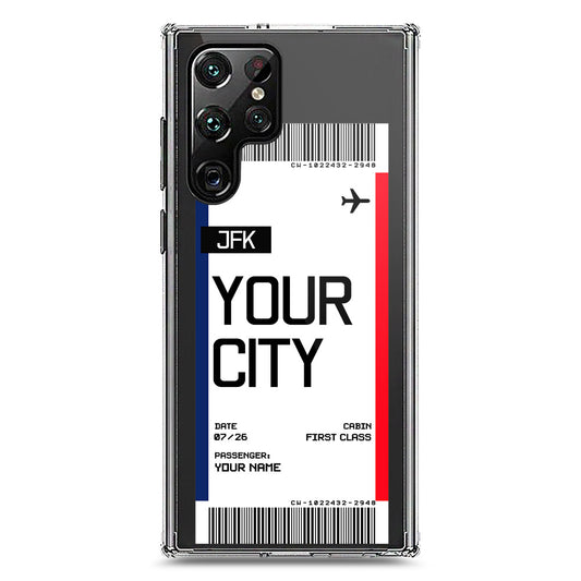 Samsung Galaxy S22 Ultra 5G Cover - Personalised Boarding Pass Ticket Series - Clear Phone Case - Soft Silicon Borders