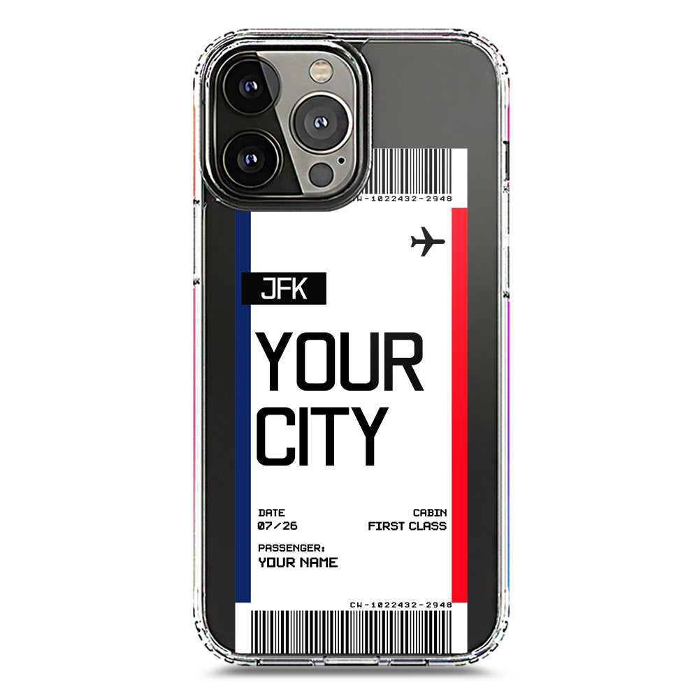 iPhone 13 Pro Max Cover - Personalised Boarding Pass Ticket Series - Clear Phone Case - Soft Silicon Borders