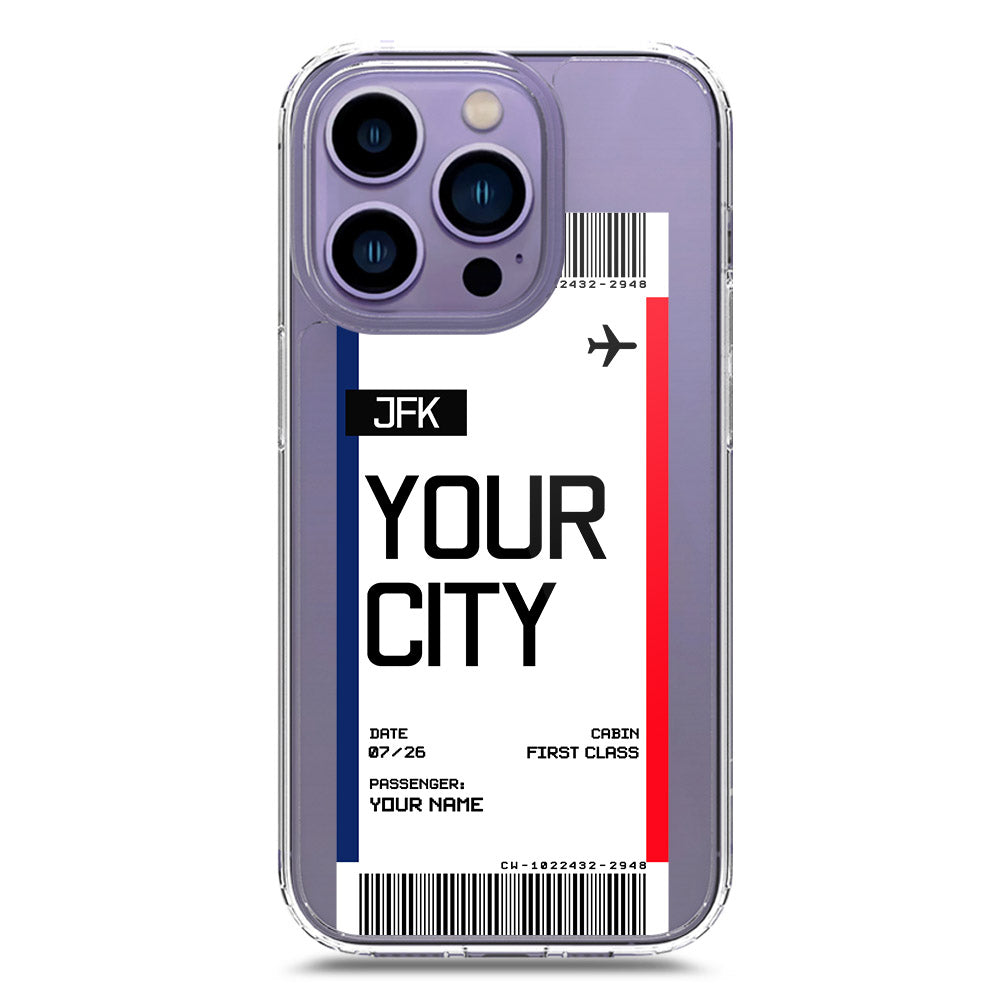 iPhone 14 Pro Max Cover - Personalised Boarding Pass Ticket Series - Clear Phone Case - Soft Silicon Borders
