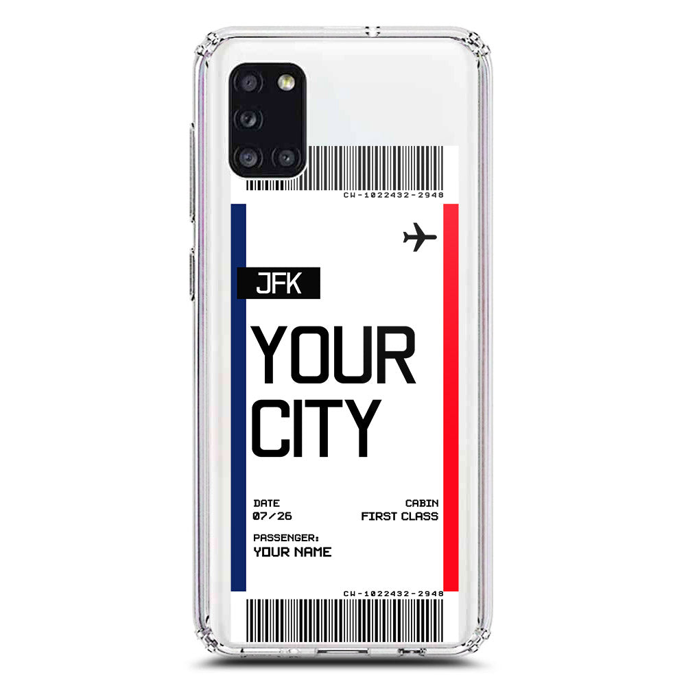 Samsung Galaxy A31 Cover - Personalised Boarding Pass Ticket Series - Clear Phone Case - Soft Silicon Borders