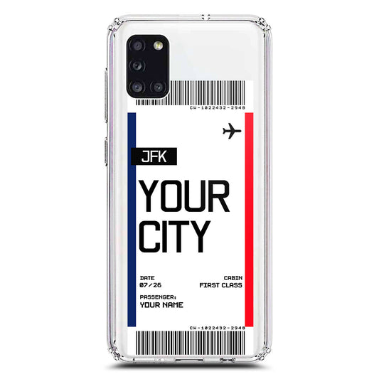 Samsung Galaxy A31 Cover - Personalised Boarding Pass Ticket Series - Clear Phone Case - Soft Silicon Borders